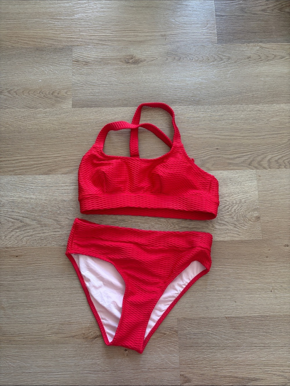 Textured Red Two-Piece Bikini Set